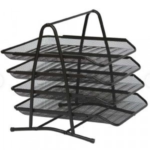Document Rack, 4 Layers, Black Iron Mesh