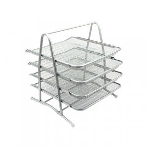 Document Rack, 4 Layers, Silver Iron Mesh