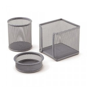 Desk Set 3 Pieces Of Metal Silver Mesh MAS