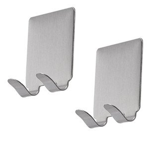 Square Metal Adhesive Wall Hanger Two Hooks Two Piece