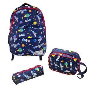 A Set Of School Backpack Pencil Case And Lunch Bag With a Space Theme