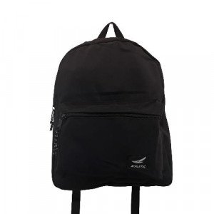 Black Sports School Backpack with Zipper and Front Pocket
