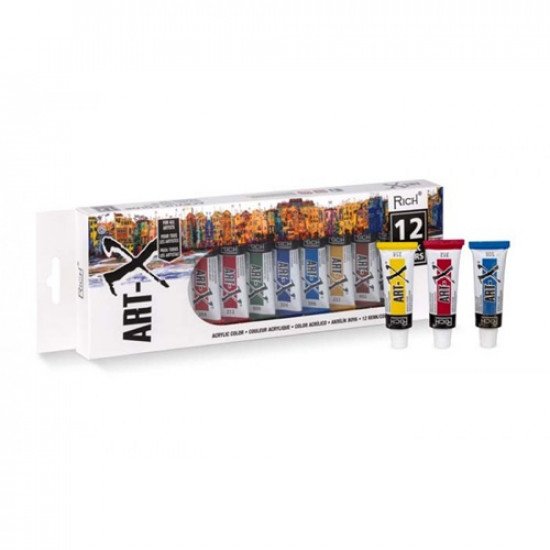 طقم الوان انبوب عصار اكريليك X-art ريتش 12 لون× 12 مل