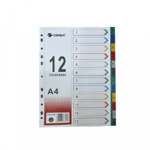 Index Divider SIMBA A4 Plastic 12 Part Colored