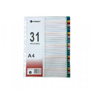Index Divider SIMBA A4 Plastic 31 Part Colored
