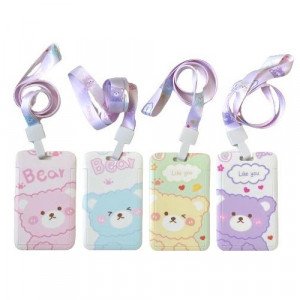 Vertical Plastic Name Card Holder With Rope Bear Printed