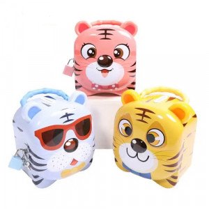 Metal Children's Piggy Bank With Lock And Handle Tiger Shape, Many Colors