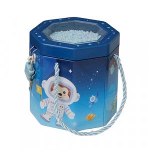 Metal Children's Piggy Bank With Lock And Handle Polygonal Space Shape