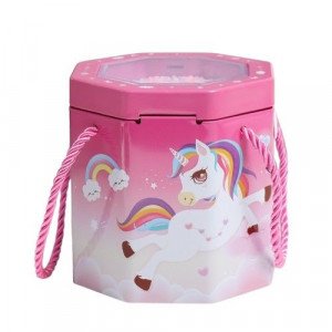 Metal Children's Piggy Bank With Lock And Handle Polygonal Unicorn Shape