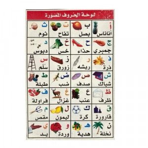 A board for Teaching Illustrated and Easy Arabic Letters with Numbers