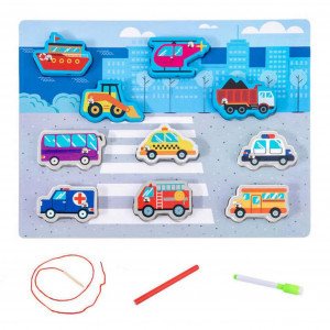 Wooden Learning Board For Multiple Activities Types of Transportation Double-Sided
