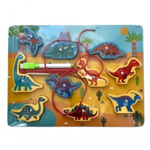 Wooden Learning Board For Multiple Activities Dinosaurs Double-Sided