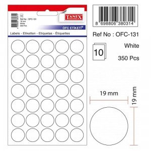 Office Label TANEX White Circles 19 mm
