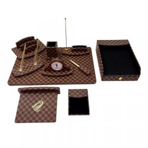 Office Set Brown Squares Luxury Leather 10 PCs KING STYLE