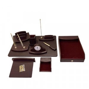 Office Set Brown Dark Luxury Leather 10 PCs KING STYLE