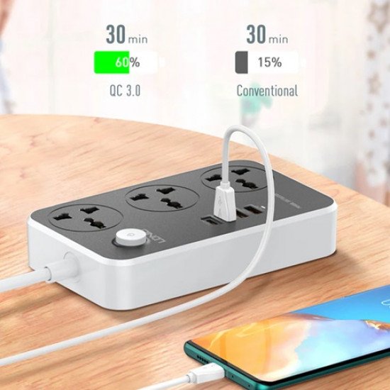توصيلة كهربائية LDNIO SK3469 PD20W مقاومة للحريق 3متر بثلاثة مقابس و 3 منافذ USB توصيلة كهربائية LDNIO SK3469 PD20W مقاومة للحريق 3متر بثلاثة مقابس و 3 منافذ USB