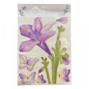 Purple Lily and Butterflies Wall Stickers Prominent Home Decor