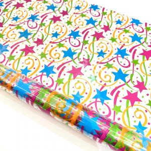 Colorful Stars Clear Cellophane Roll 36.5m x 70cm