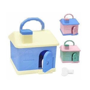 Children's Piggy Bank with Key Lock, Hut Shape, Several Colors