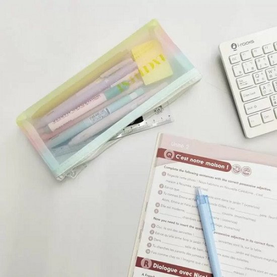مقلمية بسحاب شبك شفاف ناعم باستيل عدة الوان