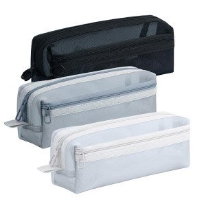 Pencil Case with Two Zippers, Soft Transparent Mesh, 22 x 6 x 8 cm, Several Colors