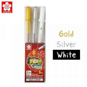 Set of White and Metallic Gel Roll Pens SAKURA