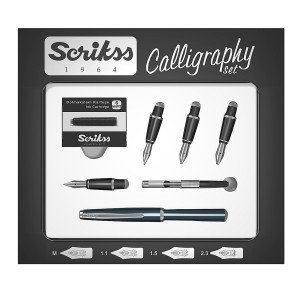 Calligraphy Pen Black Set Liquid Ink with 4 Feathers SCRIKSS