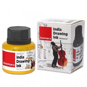 Calligraphy Pen Ink  And a Drawing of Isomars 35 mm Yellow