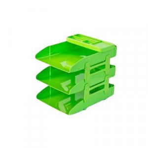   Phosphorescent Green Plastic Document Rack With Organizer Tray 3 Layers METRO