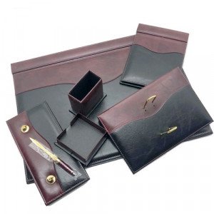 Office Set Black and Burgundy Leather 7 PCs 911 GULPAS