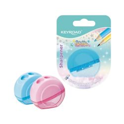 Circular Sharpener with Clear Glitter Cover 2 Holes KEYROAD Pastel Colors
