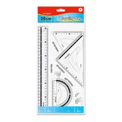 Set Of 4 Pieces Triangle 2Pieces A Protractor And 30cm Ruler KEYROAD Transparent Black 