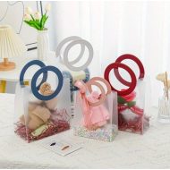Transparent Plastic Gift Bag, 28x22x12 cm, Leather Handle, Available in Several Colors