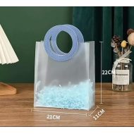 Transparent Plastic Gift Bag, 22x20x10 cm, Leather Handle, Available in Several Colors