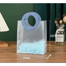 كيس هدايا بلاستيك شفاف 22×20×10 سم مقبض جلد عدة الوان