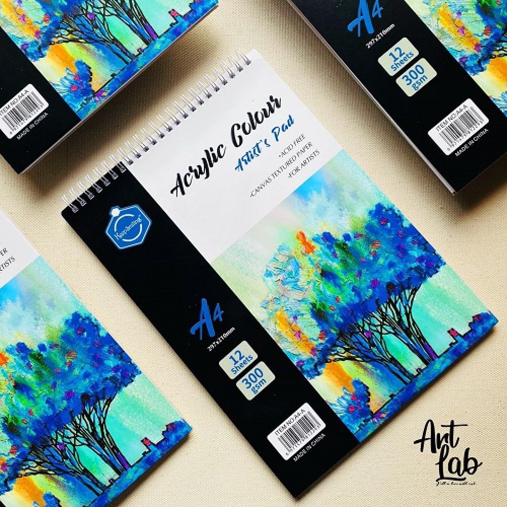 كراسة رسم الوان اكريليك A4 بسلك 12 ورقة 300 جرام كيب سمايلينج