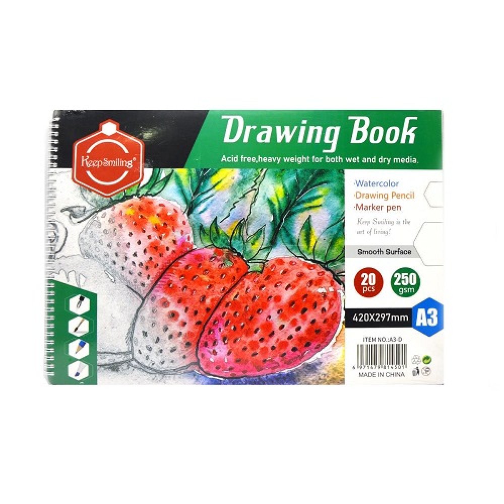 كراسة رسم الوان مائية A3 بسلك 20 ورقة 250 جرام كيب سمايلينج
