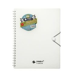 White Wire-Bound Portfolio, 30 Transparent Pockets, A4 Size, With Elastic Closure