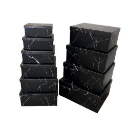 Gift Box Thick Cardboard With Lid Rectangular Black Marble Several Sizes