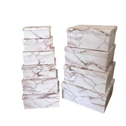 Gift Box Thick Cardboard With Lid Rectangular White Marble Several Sizes