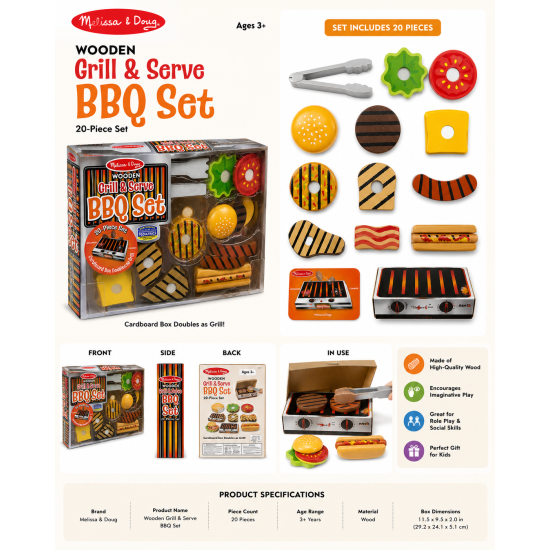 Wooden Children's Toy Grill and Serve BBQ Set Wooden Children's Toy Grill and Serve BBQ Set