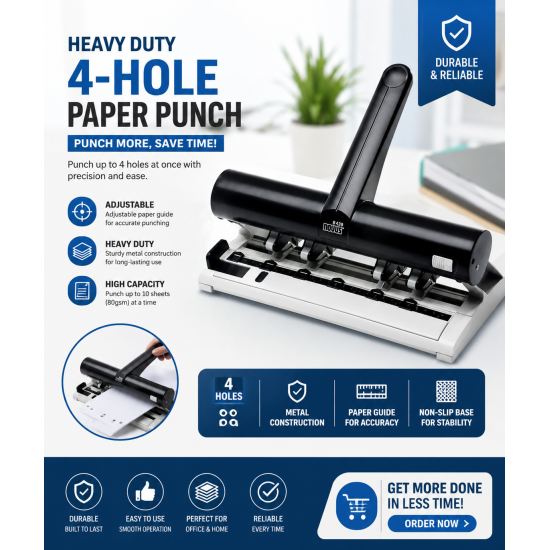 Large Paper Punch, 4 Moving Holes, 30 Sheets Novus Large Paper Punch, 4 Moving Holes, 30 Sheets Novus