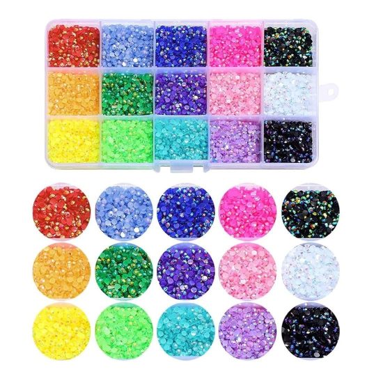 Box of 15-Color Rhinestone Crystals, Including Glue, Tweezers, and a Wax Pen