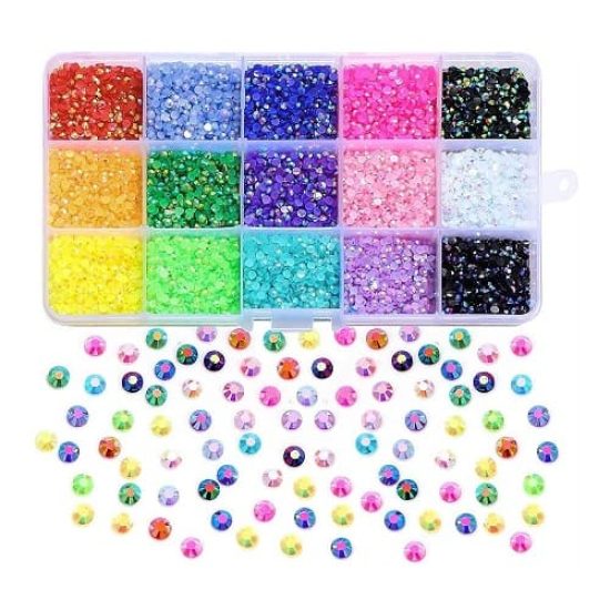 Box of 15-Color Rhinestone Crystals, Including Glue, Tweezers, and a Wax Pen