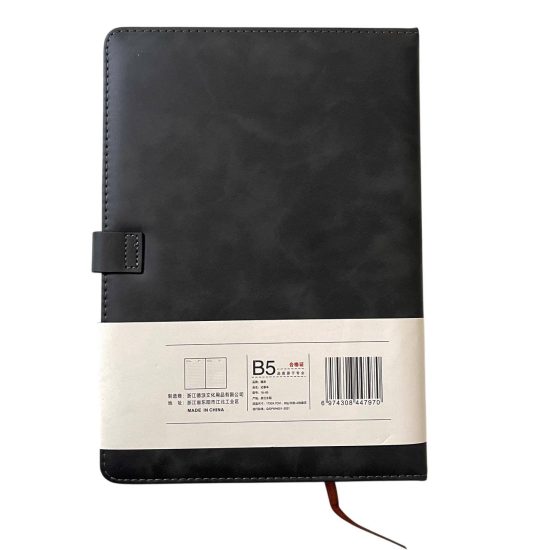 Business Notebook With an Arrow-Shaped Magnetic Closure Premium Leather B5 size Black 80gsm Cream Paper