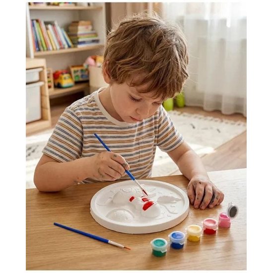 Round Ceramic Sculpture Set Featuring Space-Themed Designs  Includes Paints and Brushes