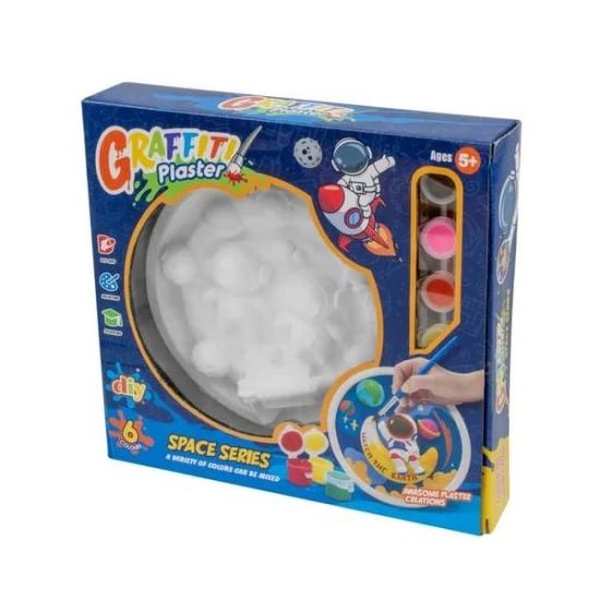 Round Ceramic Sculpture Set Featuring Space-Themed Designs  Includes Paints and Brushes