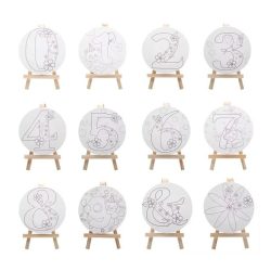 Round Canvas Drawing Board 10.5cm Printed with Numbers and Includes Wooden Easel - Keep Smiling