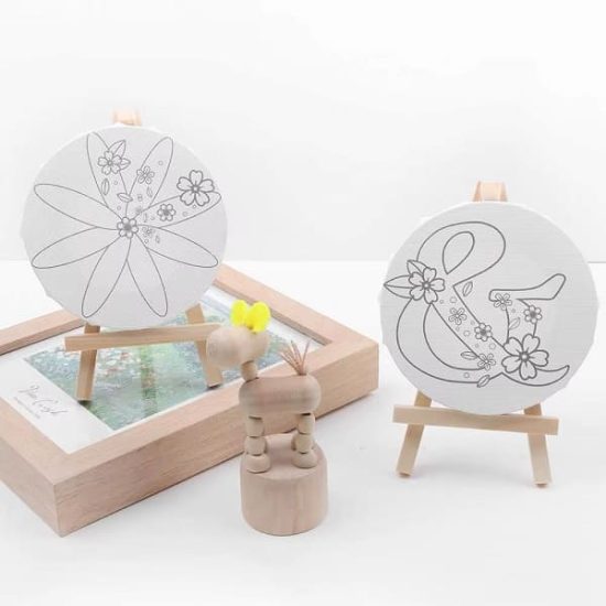  Round Canvas Drawing Board 10.5cm Printed with Numbers and Includes Wooden Easel - Keep Smiling