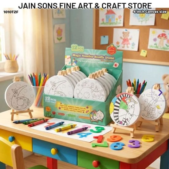  Round Canvas Drawing Board 10.5cm Printed with Numbers and Includes Wooden Easel - Keep Smiling